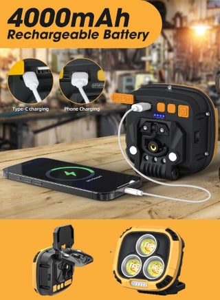 Rechargeable Work Light, Magnetic Led Camping Light with Stand and Hook, 18 Light Modes, SOS, 4000mAh, Battery Indictor, 1200 Lumens Portable Cob Light for Camping, Car Repair, Emergency, Outdoors Activities Like & Hiking, Fishing - view 5